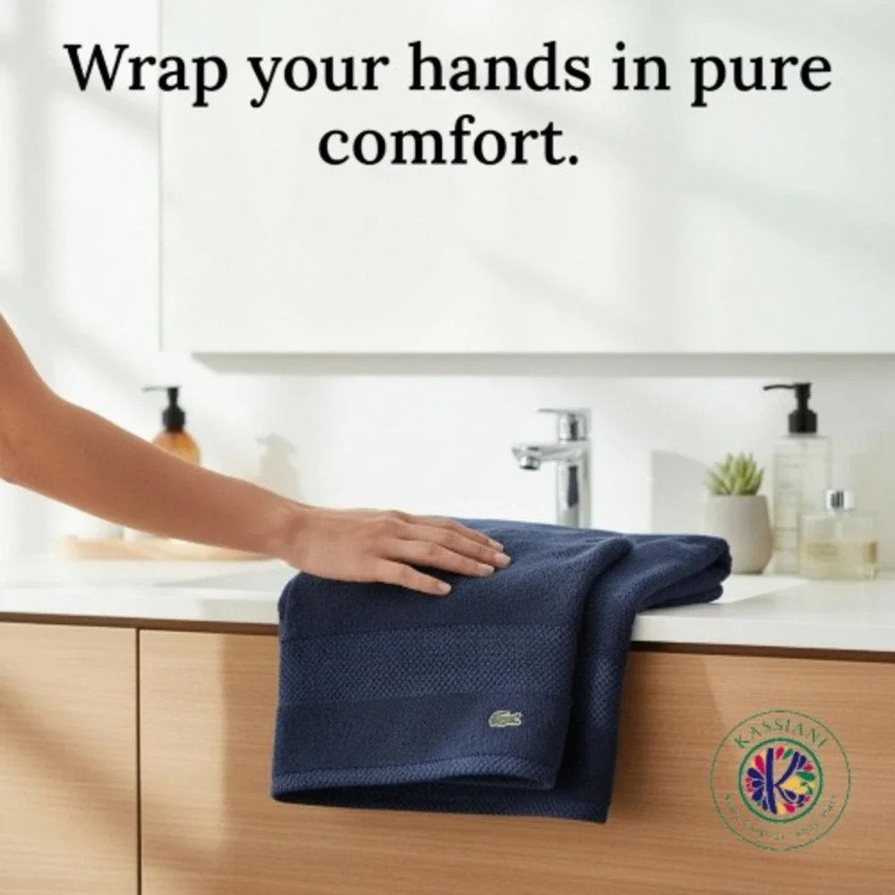 Lacoste Heritage Navy Supima Cotton Hand Towels – Luxury 2‎ Piece Set, 16